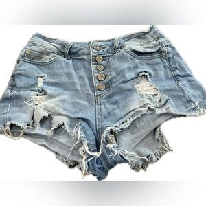 Enjean Jean Shorts Size M Womens Button Fly Distressed Blue Denim‎